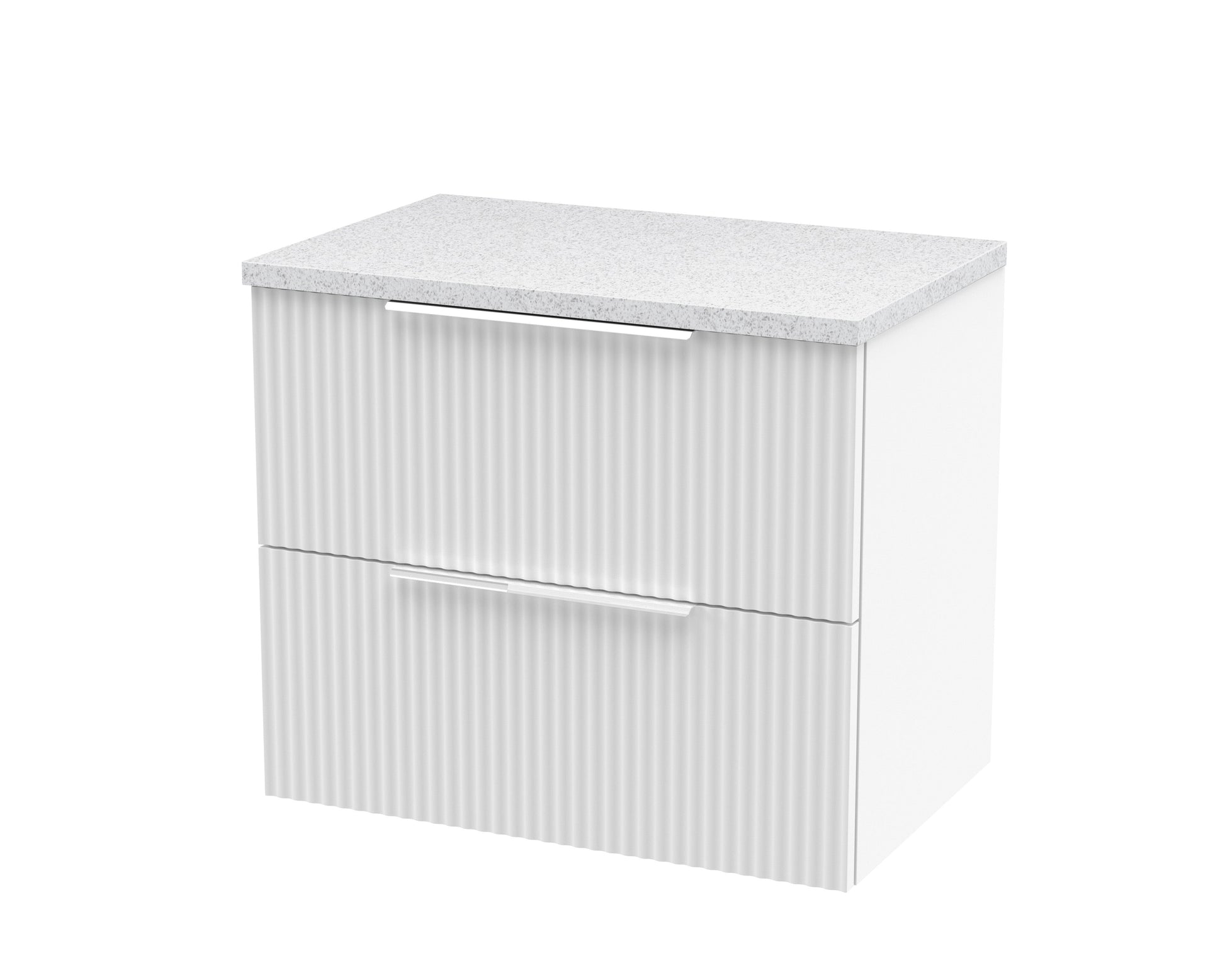 Hudson Reed Fluted 600mm Satin White Wall Hung 2-Drawer Vanity With Laminate Top