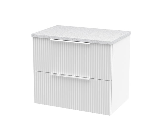 Hudson Reed Fluted 600mm Satin White Wall Hung 2-Drawer Vanity With Laminate Top