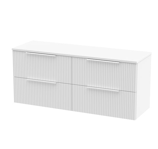 Hudson Reed Fluted 1200mm Satin White Wall Hung 4-Drawer Vanity With Worktop