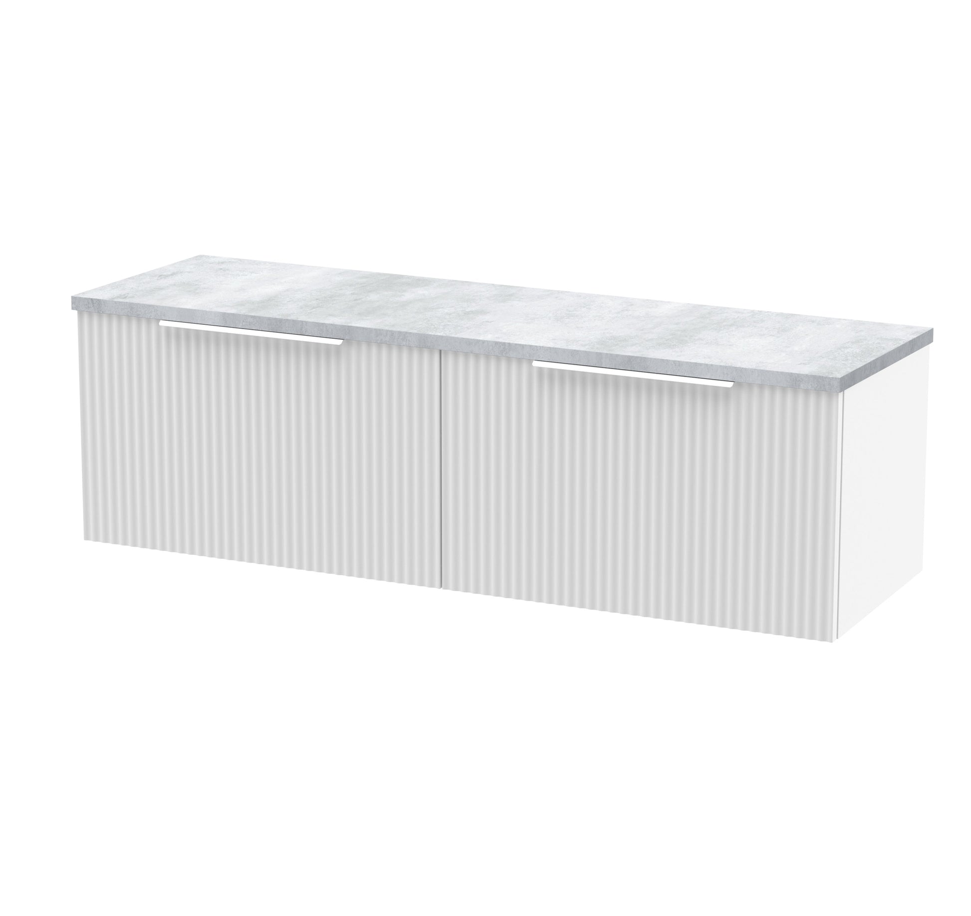 Hudson Reed Fluted 1200mm Satin White Wall Hung 2-Drawer Vanity Unit With Laminate Worktop