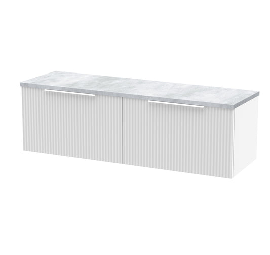 Hudson Reed Fluted 1200mm Satin White Wall Hung 2-Drawer Vanity Unit With Laminate Worktop
