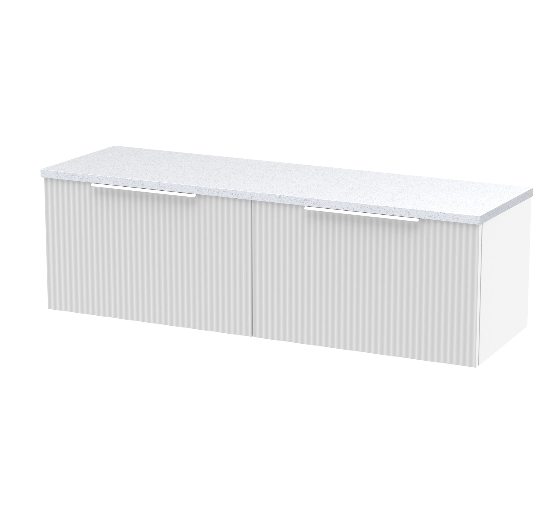 Hudson Reed Fluted 1200mm Satin White Wall Hung 2-Drawer Vanity Unit With Laminate Worktop