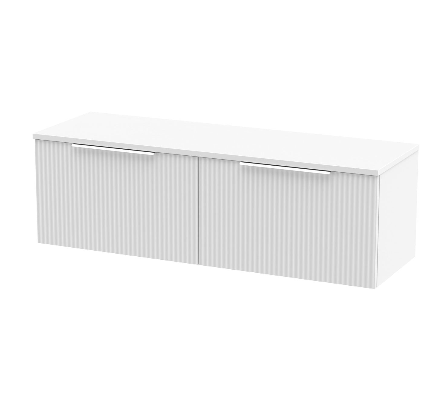Hudson Reed Fluted 1200mm Satin White Wall Hung 2-Drawer Vanity With Worktop