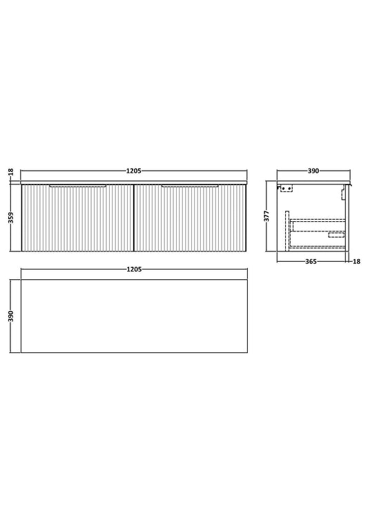 Hudson Reed Fluted 1200mm Satin White Wall Hung 2-Drawer Vanity With Worktop