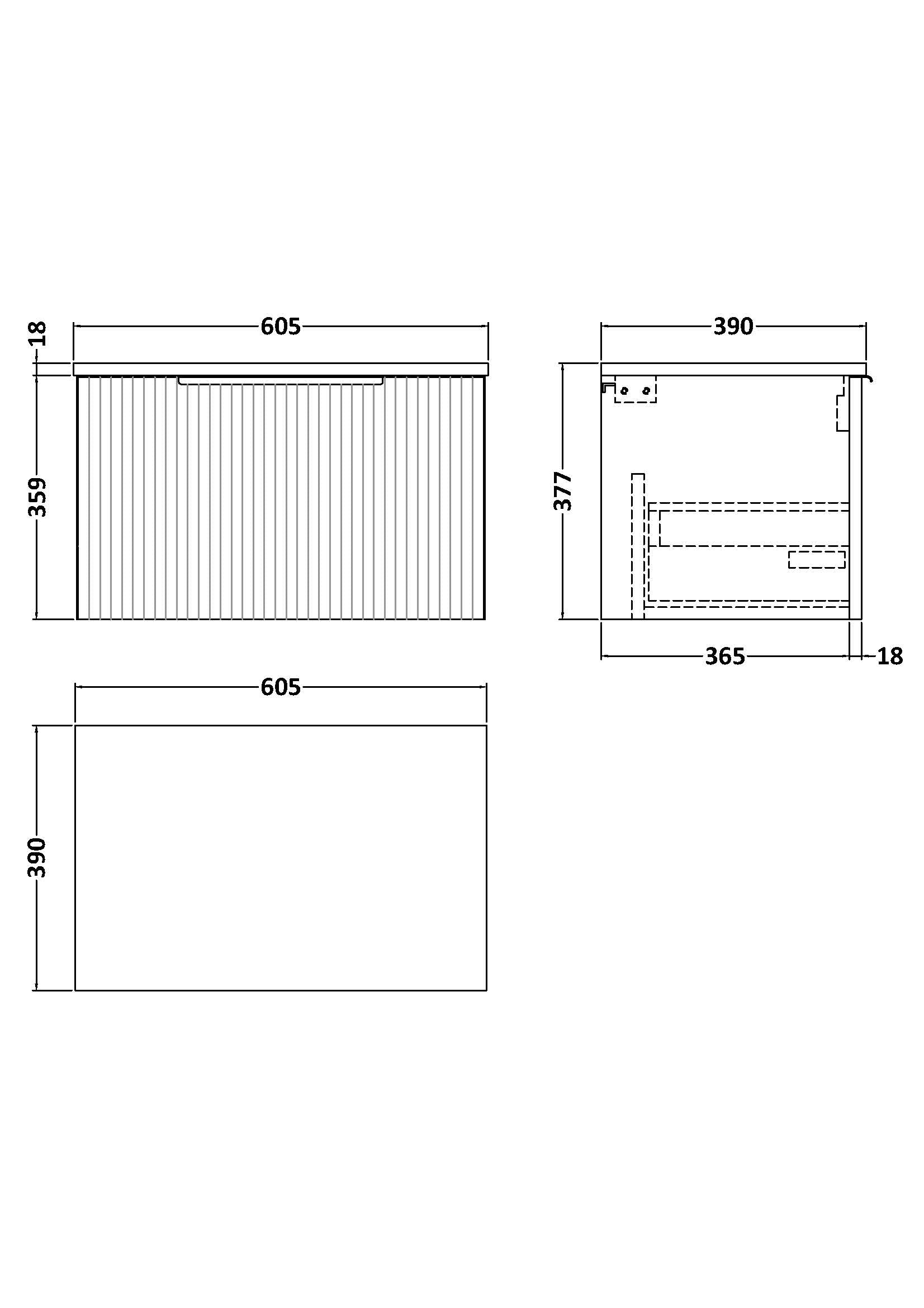 Hudson Reed Fluted 600mm Wall Hung Single Drawer Vanity With Worktop