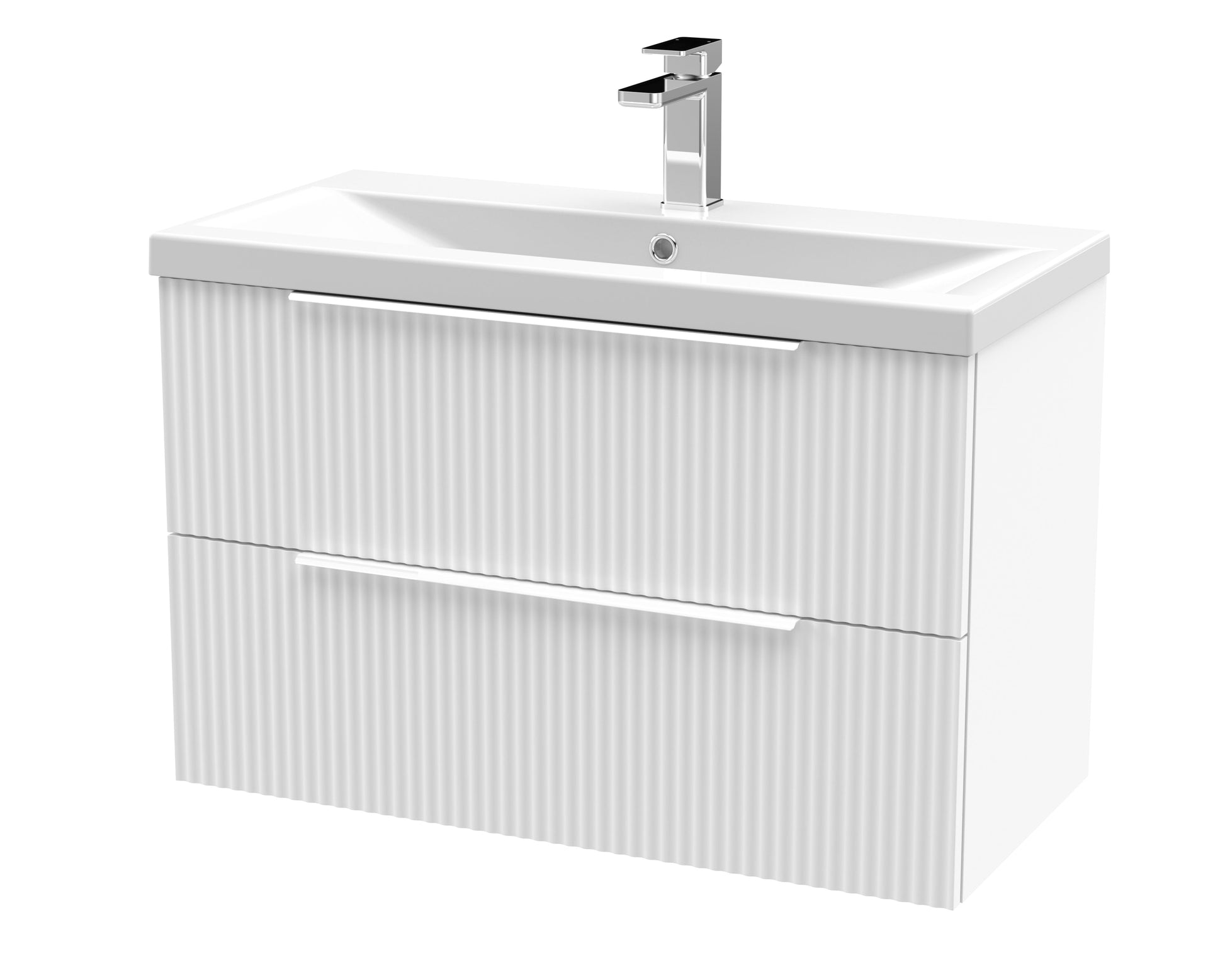 Hudson Reed Fluted 800mm Satin White Wall Hung 2-Drawer Vanity Unit With Basin