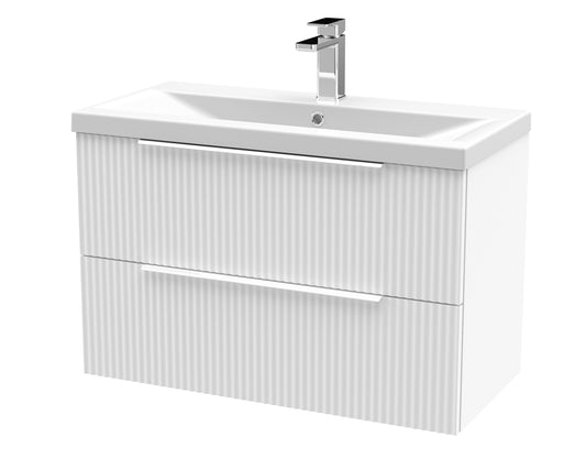 Hudson Reed Fluted 800mm Satin White Wall Hung 2-Drawer Vanity Unit With Basin