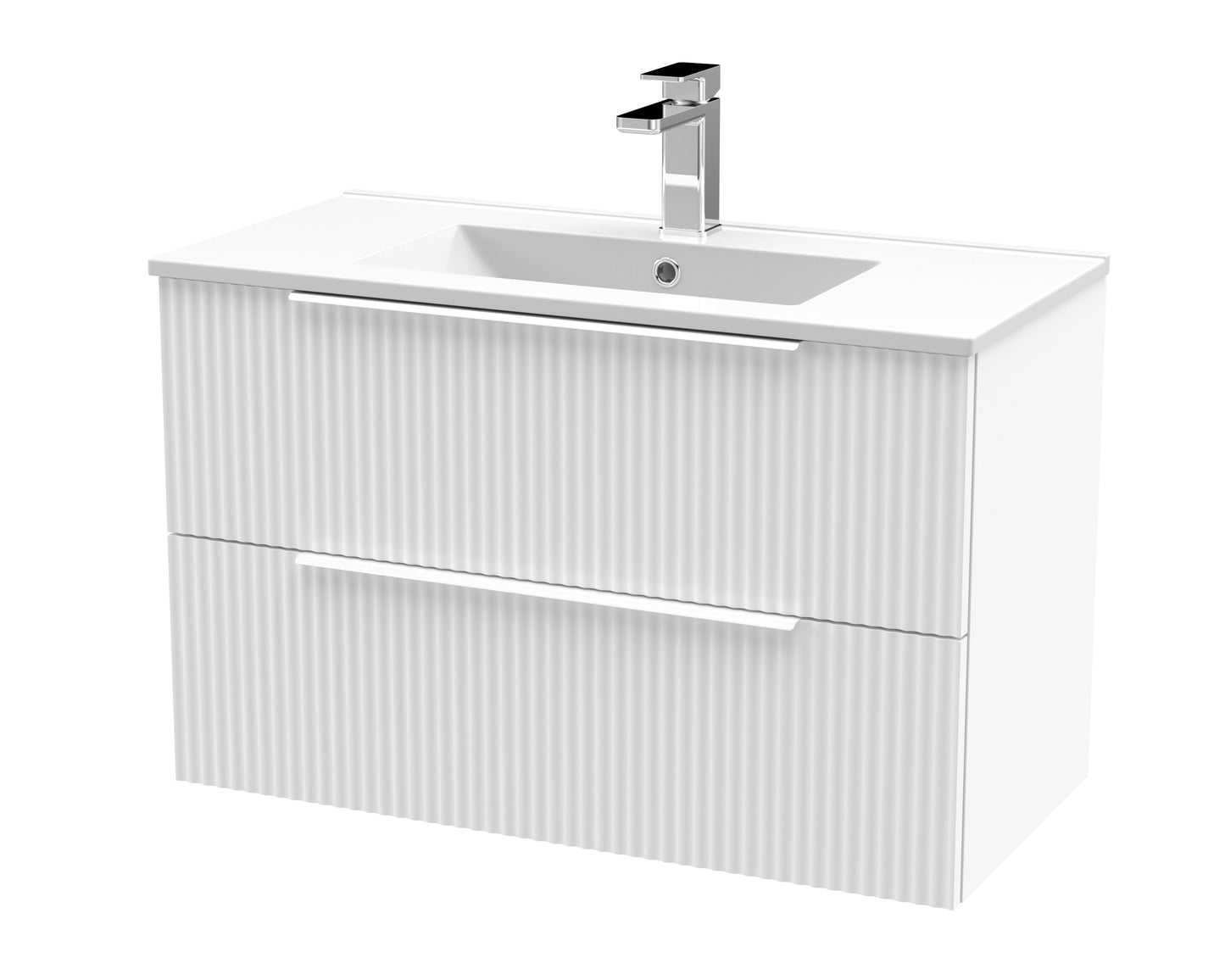 Hudson Reed Fluted 800mm Satin White Wall Hung 2-Drawer Vanity Unit With Basin