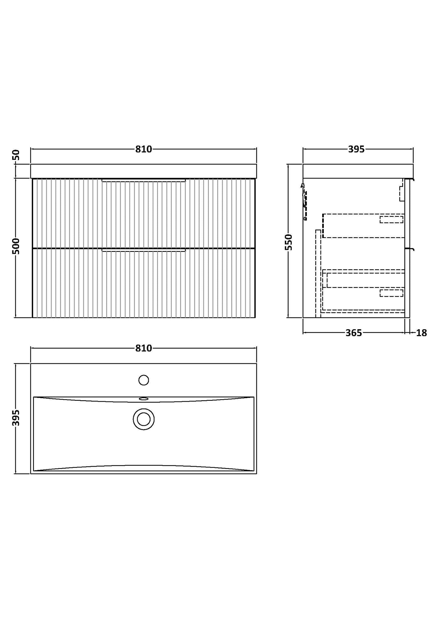 Fluted 800mm Wall Hung 2-Drawer Vanity and Thin-Edge Basin