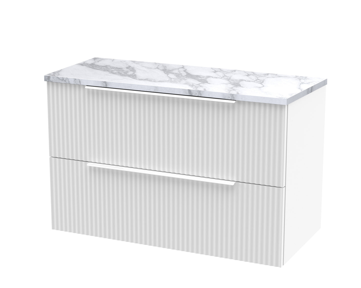 Hudson Reed Fluted 800mm Satin White Wall Hung 2-Drawer Vanity Unit With Laminate Worktop