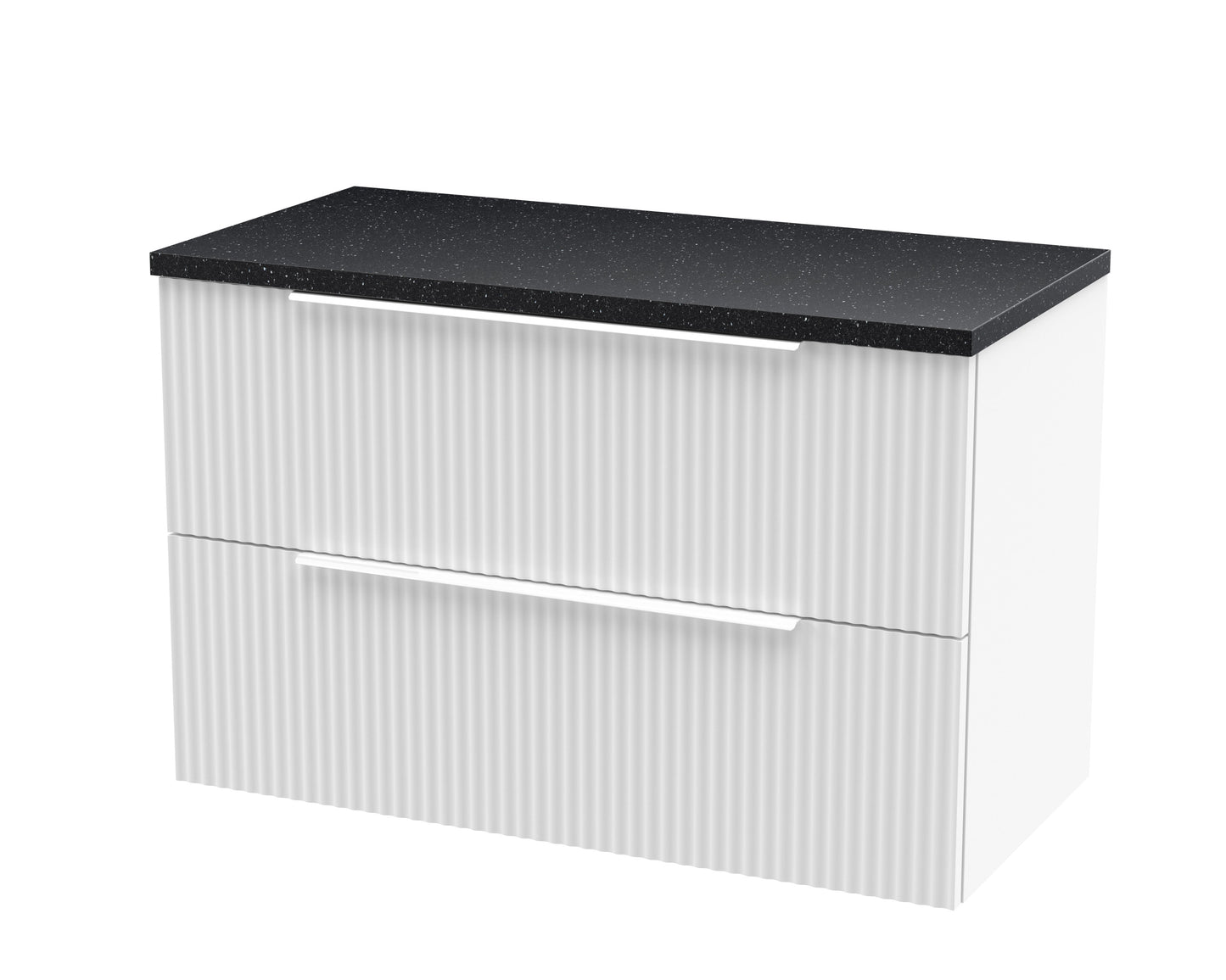 Hudson Reed Fluted 800mm Wall Hung Satin White 2-Drawer Vanity Unit With Laminate Top