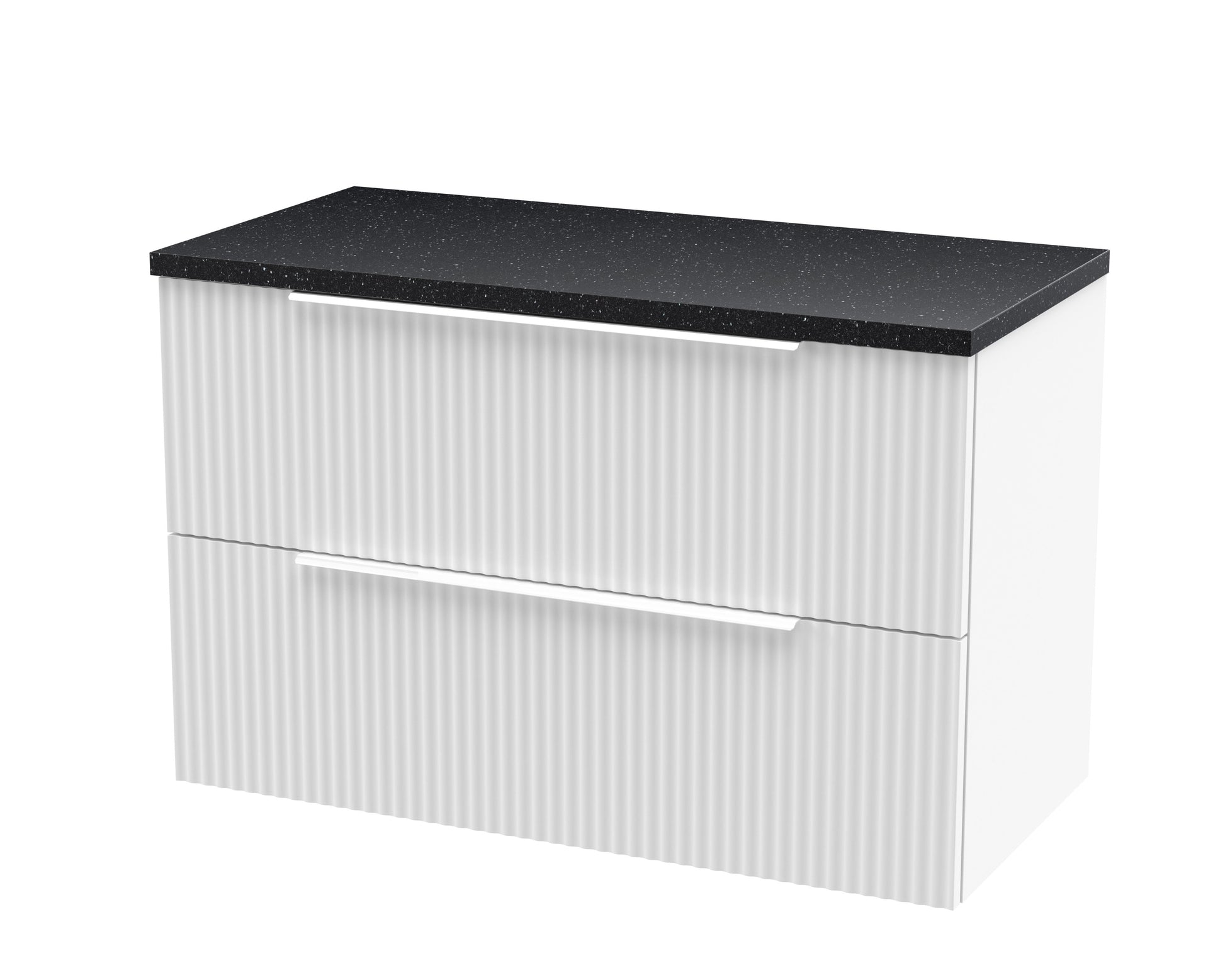 Hudson Reed Fluted 800mm Wall Hung Satin White 2-Drawer Vanity Unit With Laminate Top