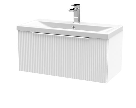 Hudson Reed Fluted 800mm Satin White Wall Hung Single Drawer Vanity Unit with Basin