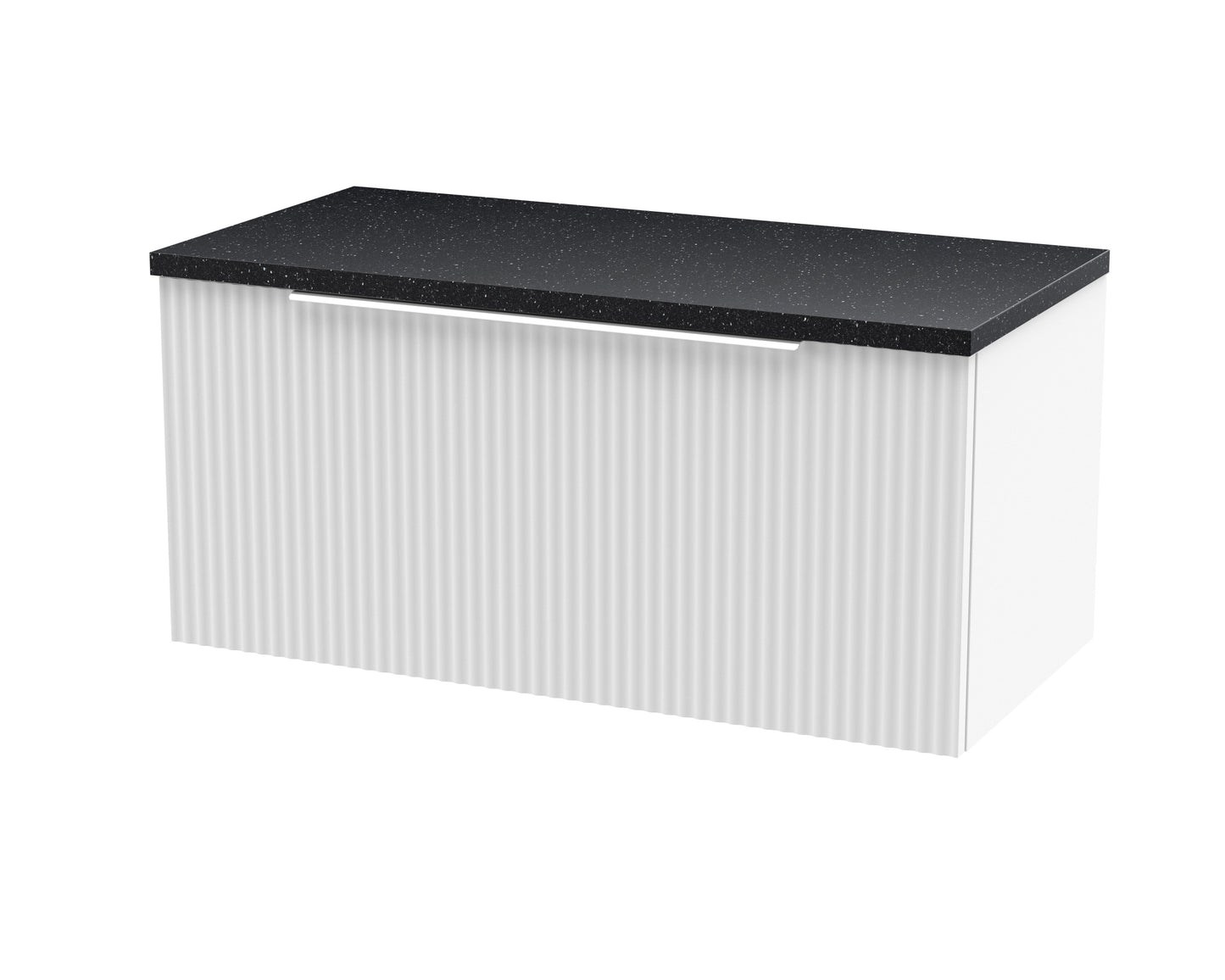 Hudson Reed Fluted 800mm Satin White Wall Hung Single Drawer Vanity Unit With Laminate Top