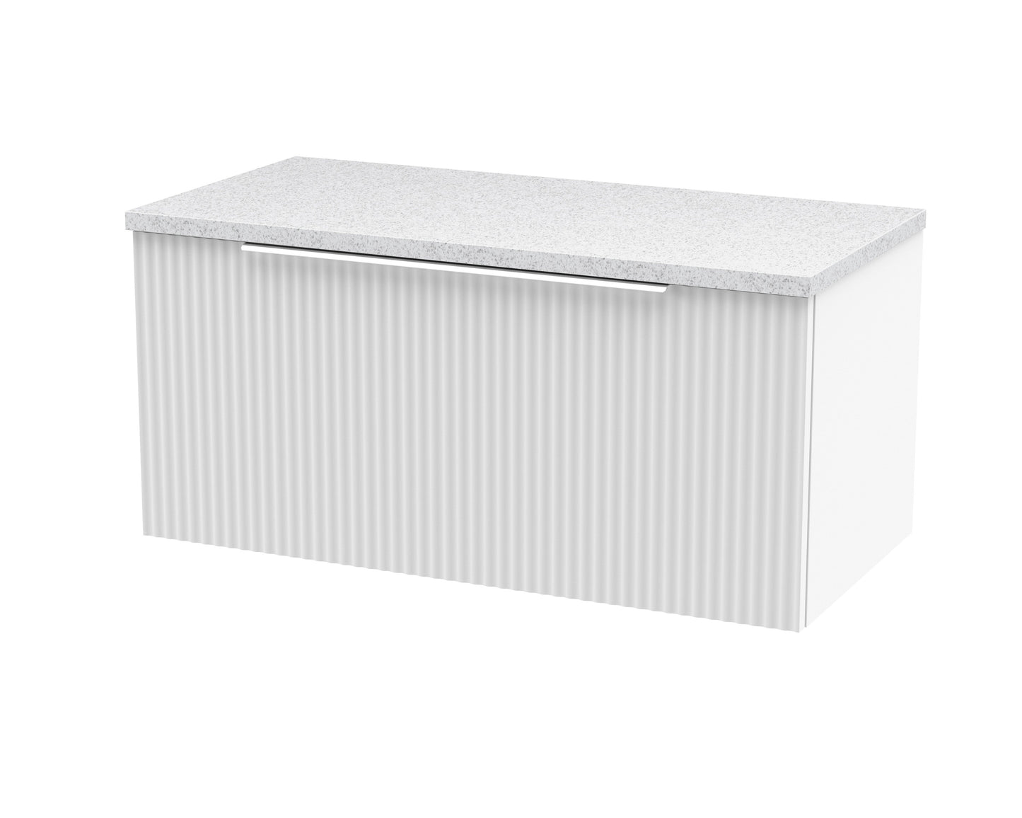 Hudson Reed Fluted 800mm Satin White Wall Hung Single Drawer Vanity Unit With Laminate Worktop