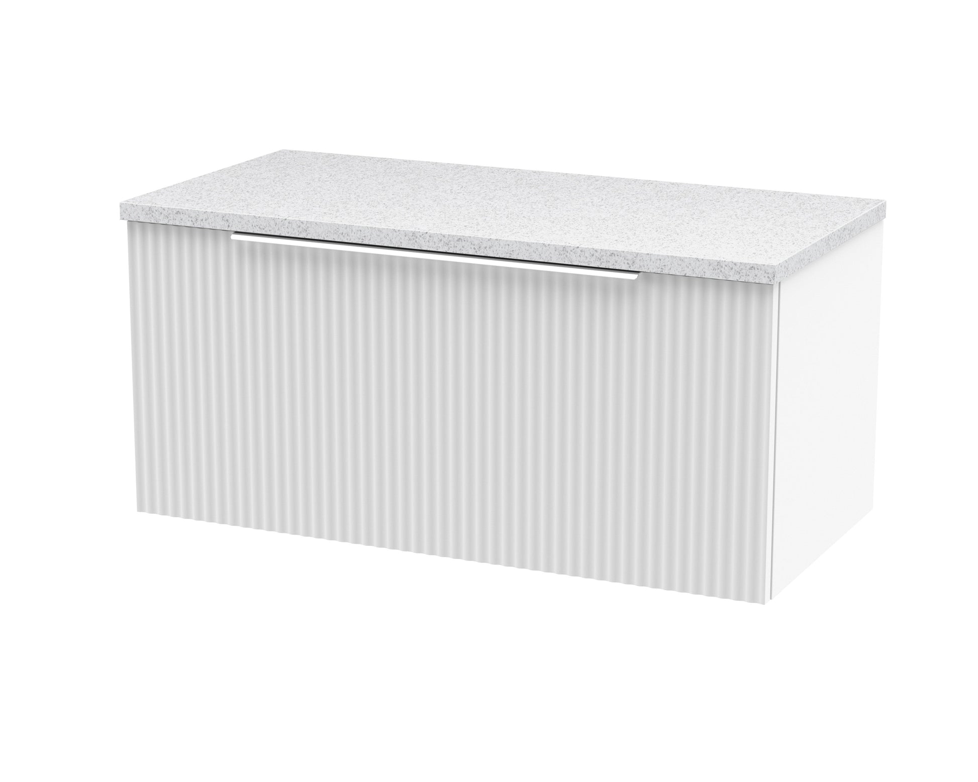 Hudson Reed Fluted 800mm Satin White Wall Hung Single Drawer Vanity Unit With Laminate Worktop