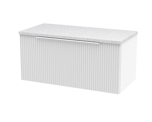Hudson Reed Fluted 800mm Satin White Wall Hung Single Drawer Vanity Unit With Laminate Worktop