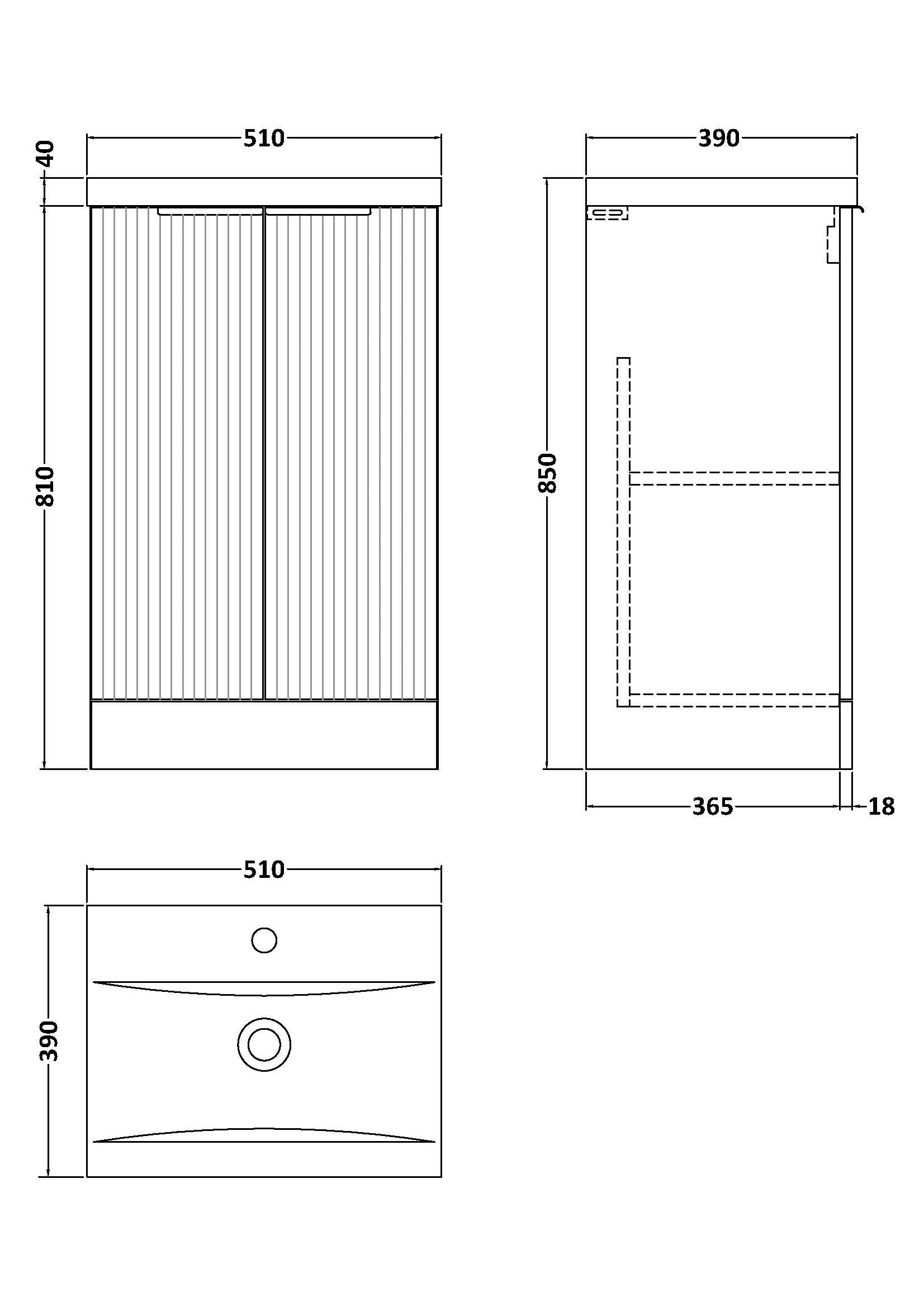 Hudson Reed Fluted 510mm Floor Standing 2-Door Vanity Unit With Basin
