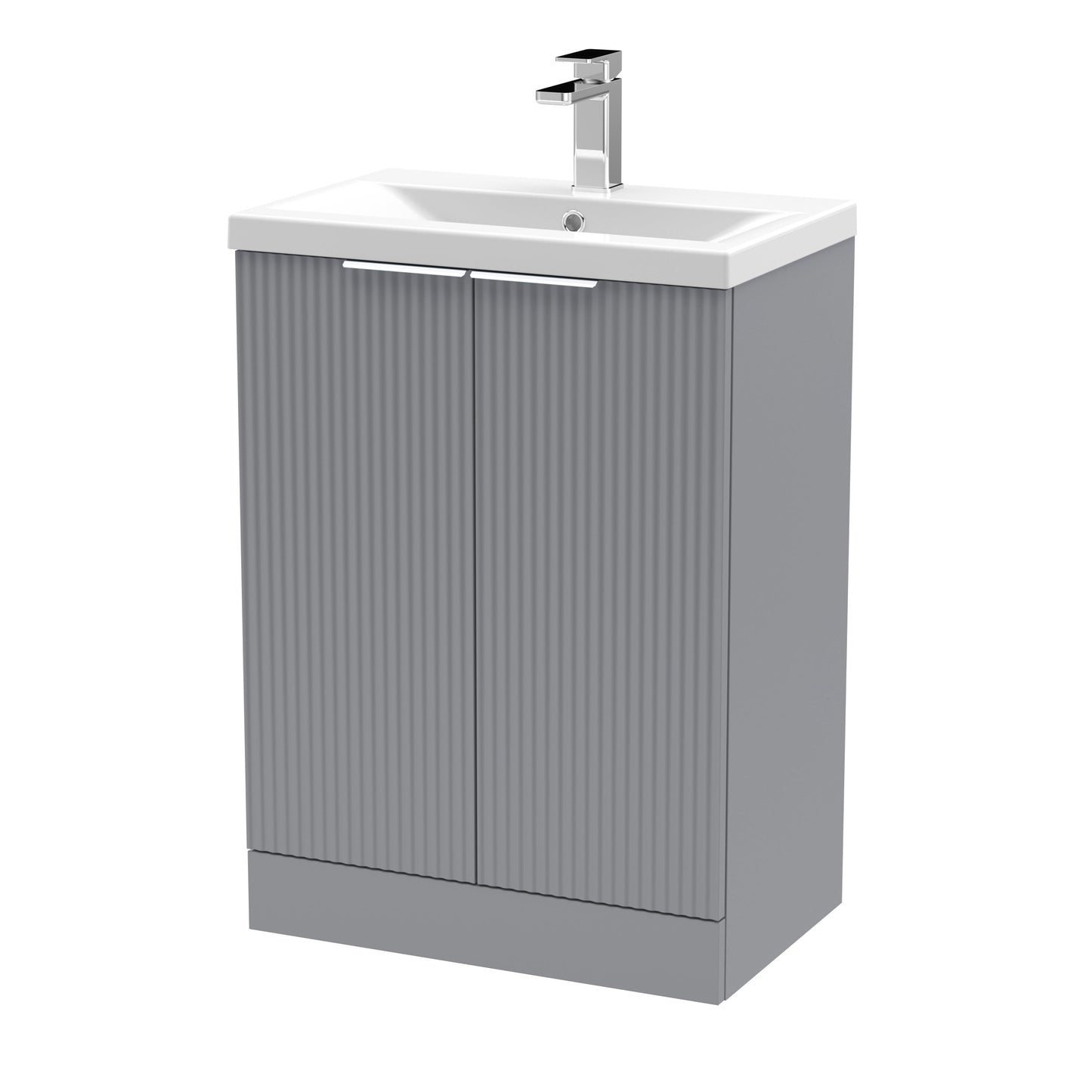Hudson Reed Fluted 600mm Floor Standing 2-Door Vanity Unit With Basin