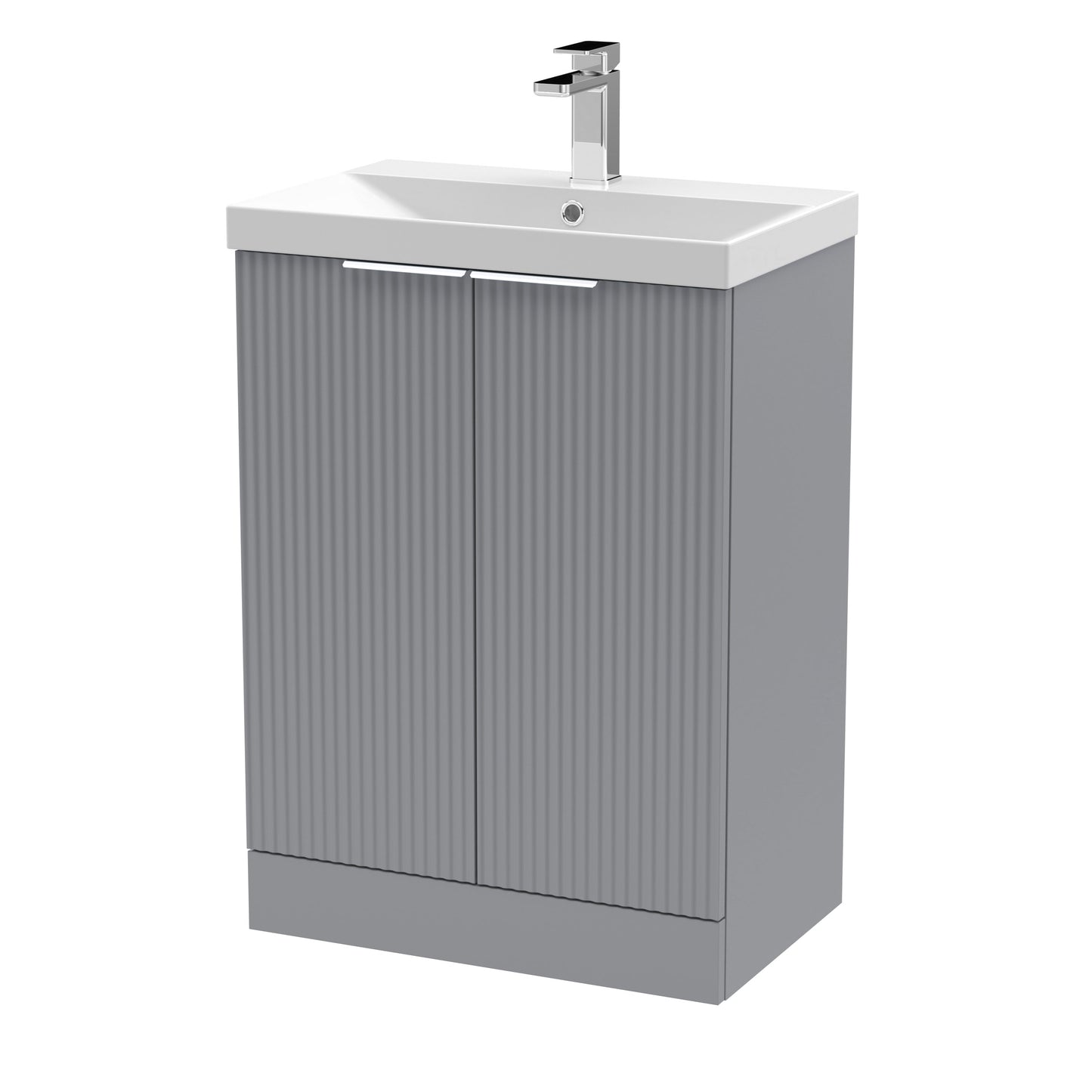Hudson Reed Fluted 600mm Floor Standing 2-Door Vanity Unit With Basin