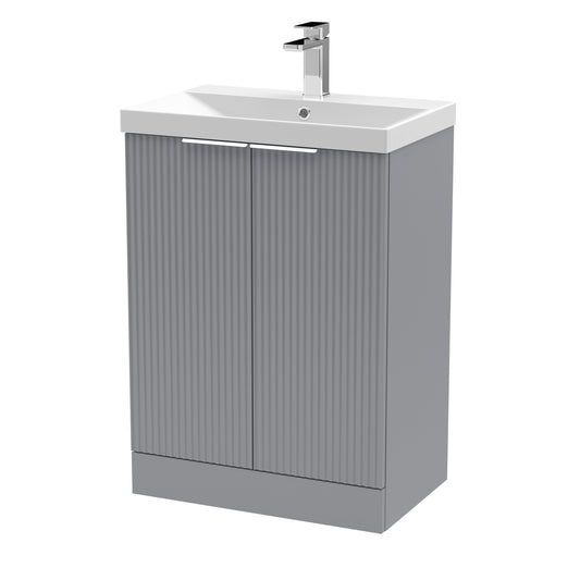 Hudson Reed Fluted 600mm Floor Standing 2-Door Vanity Unit With Basin