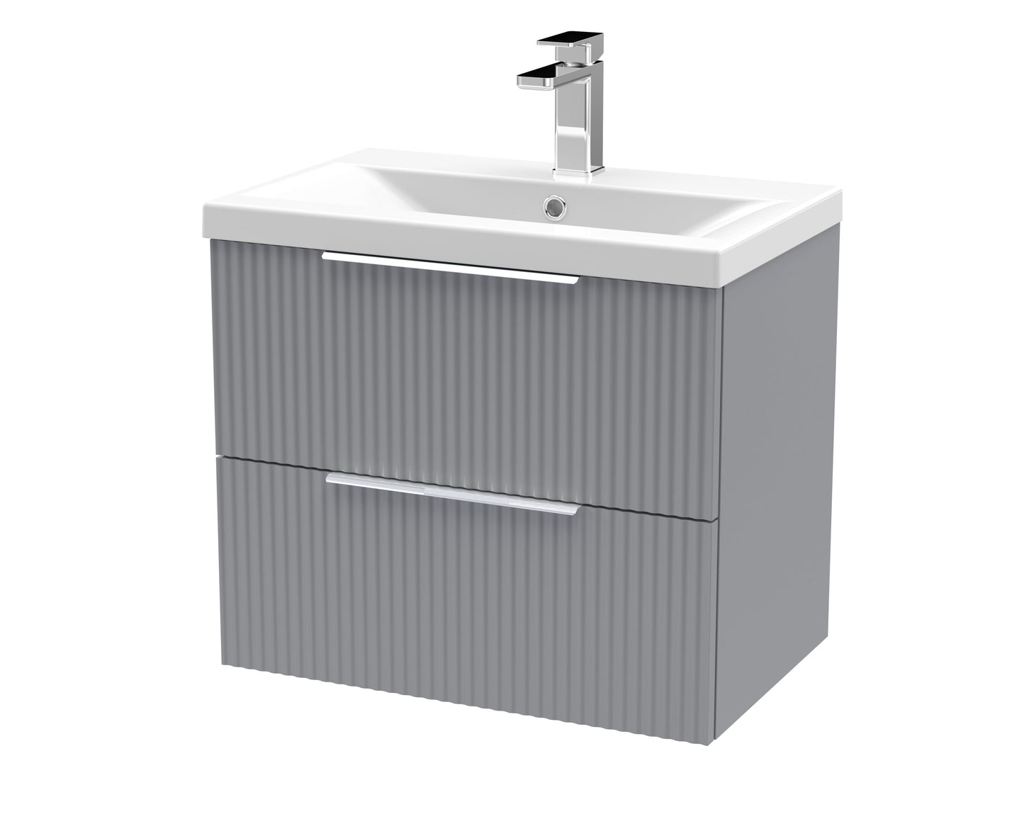Hudson Reed Fluted 600mm Satin Grey Wall Hung 2-Drawer Vanity and Basin