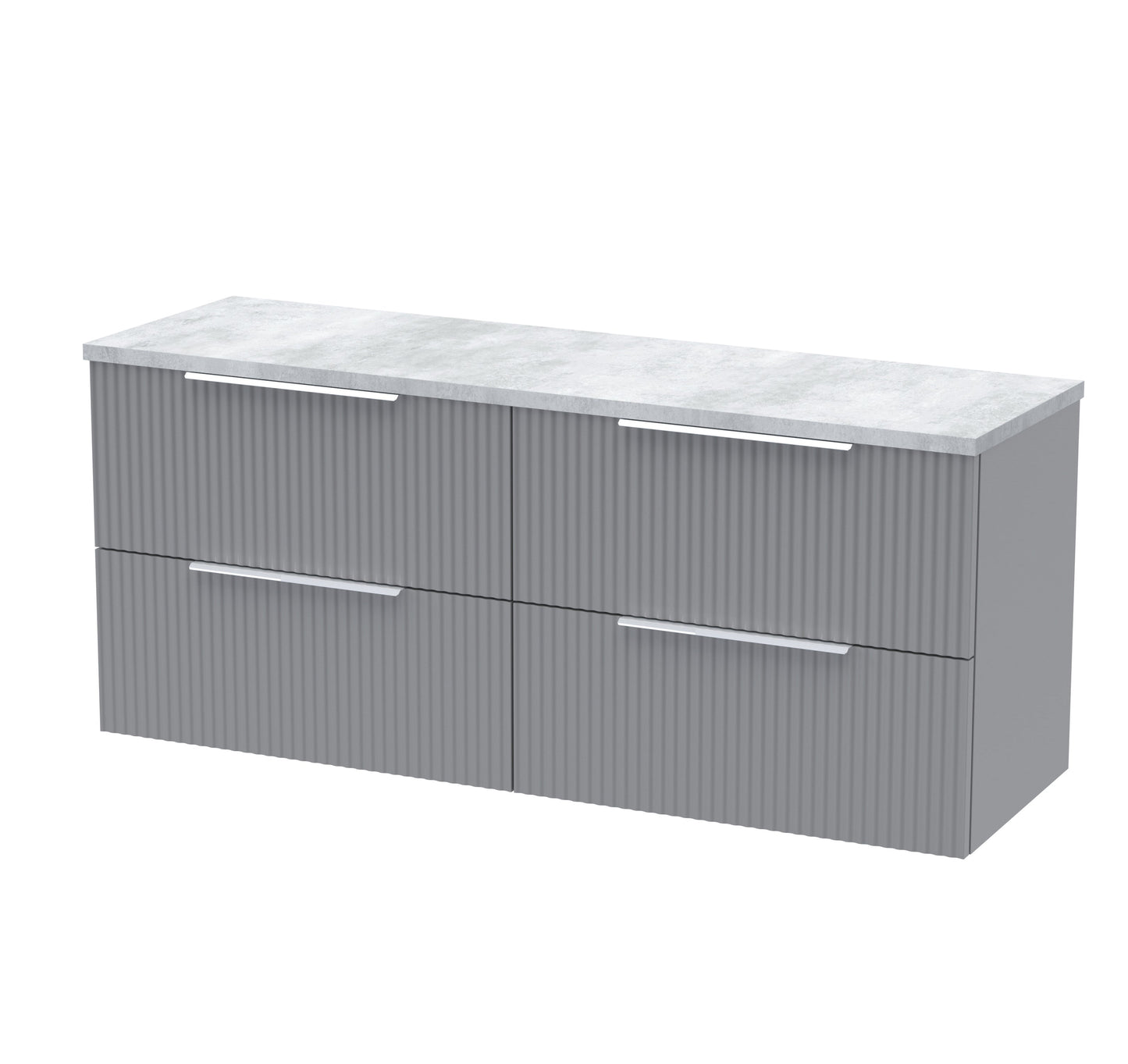 Hudson Reed Fluted 1200mm Satin Grey Wall Hung 4-Drawer Vanity Unit With Laminate Worktop