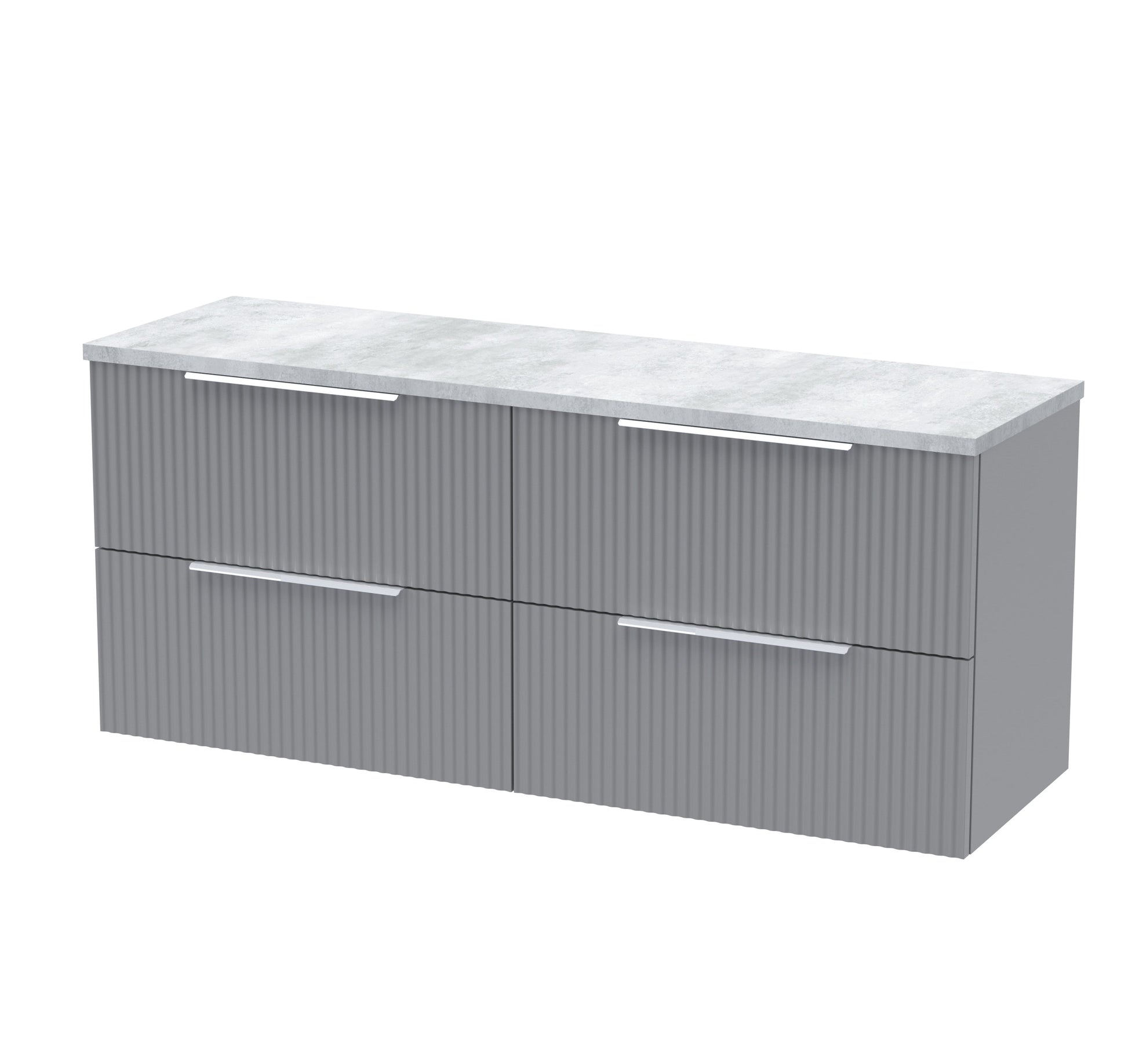 Hudson Reed Fluted 1200mm Satin Grey Wall Hung 4-Drawer Vanity Unit With Laminate Worktop