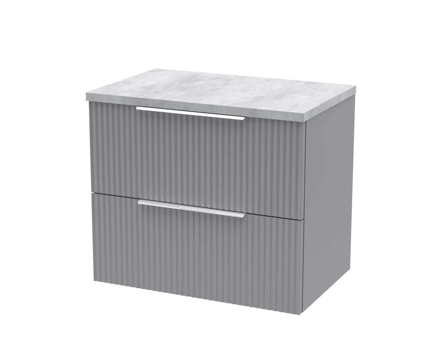 Hudson Reed Fluted 600mm Satin Grey Wall Hung 2-Drawer Vanity Unit with Laminate Top