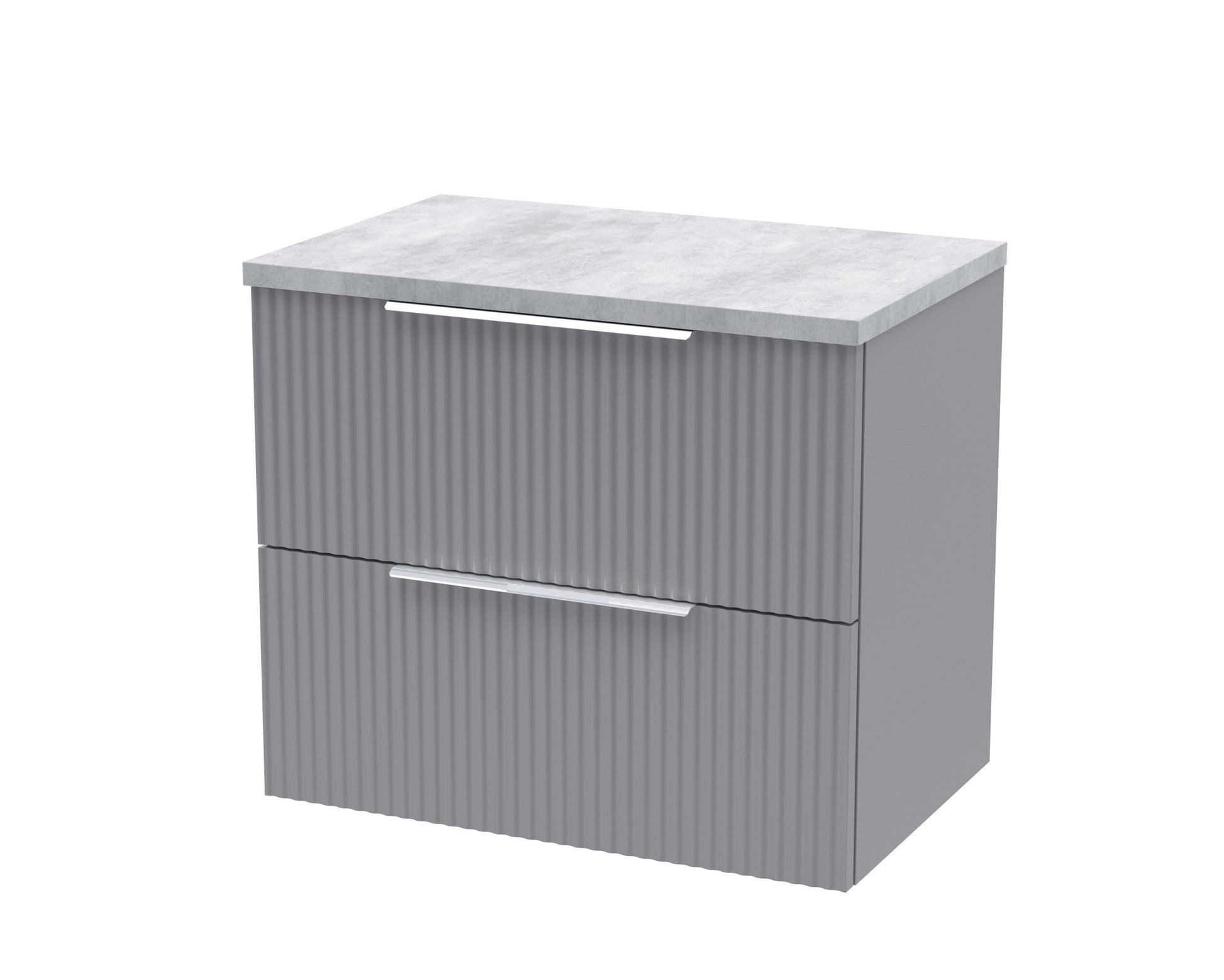 Hudson Reed Fluted 600mm Satin Grey Wall Hung 2-Drawer Vanity Unit with Laminate Top