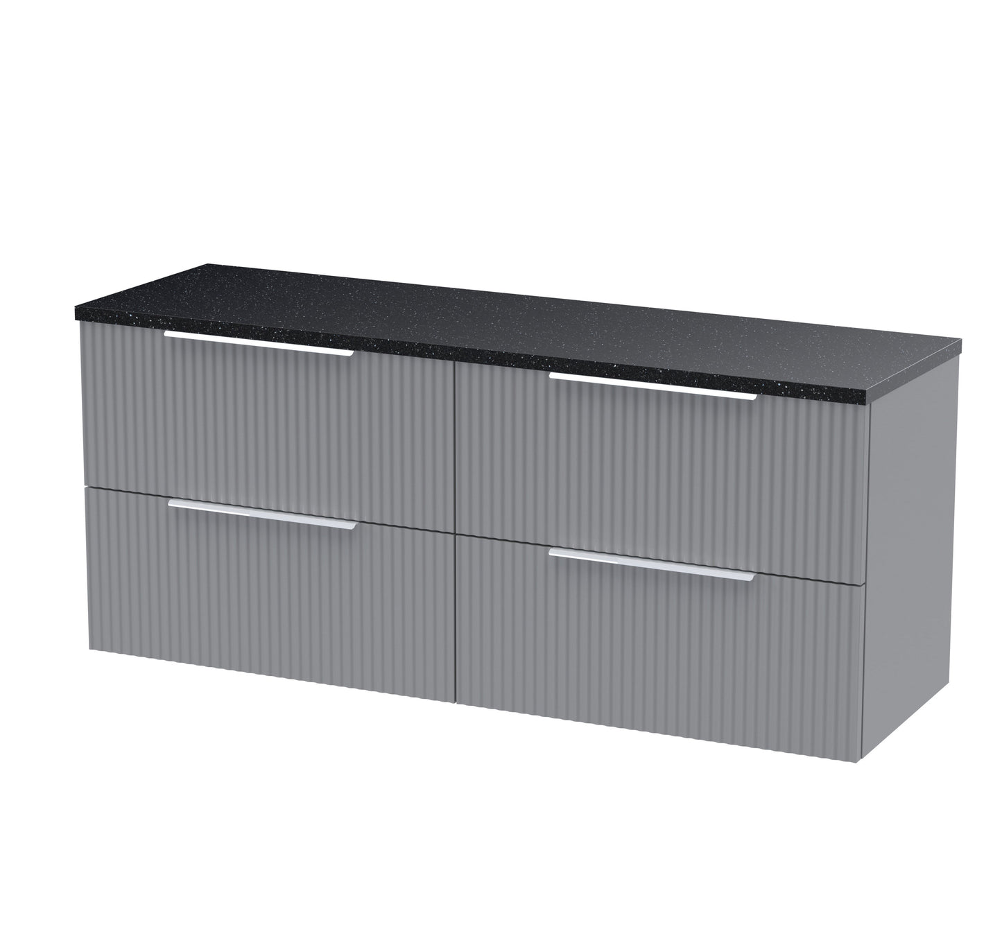 Hudson Reed Fluted 1200mm Satin Grey Wall Hung 4-Drawer Vanity Unit With Laminate Worktop