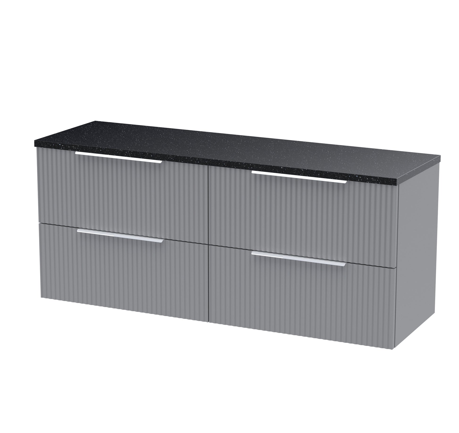 Hudson Reed Fluted 1200mm Satin Grey Wall Hung 4-Drawer Vanity Unit With Laminate Worktop
