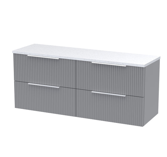 Hudson Reed Fluted 1200mm Satin Grey Wall Hung 4-Drawer Vanity Unit With Laminate Worktop