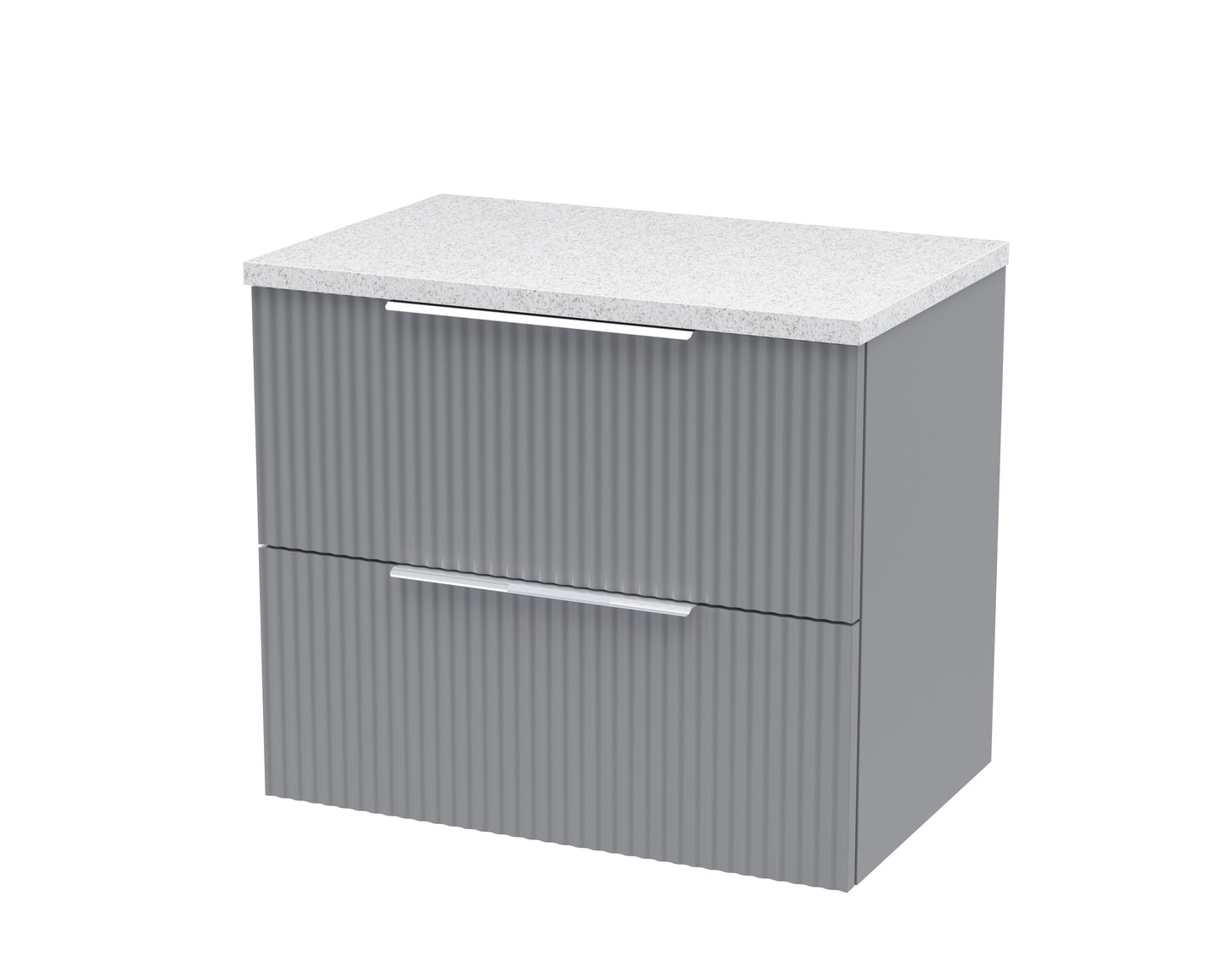 Hudson Reed Fluted 600mm Satin Grey Wall Hung 2-Drawer Vanity Unit with Laminate Top & Finger Pull Handles