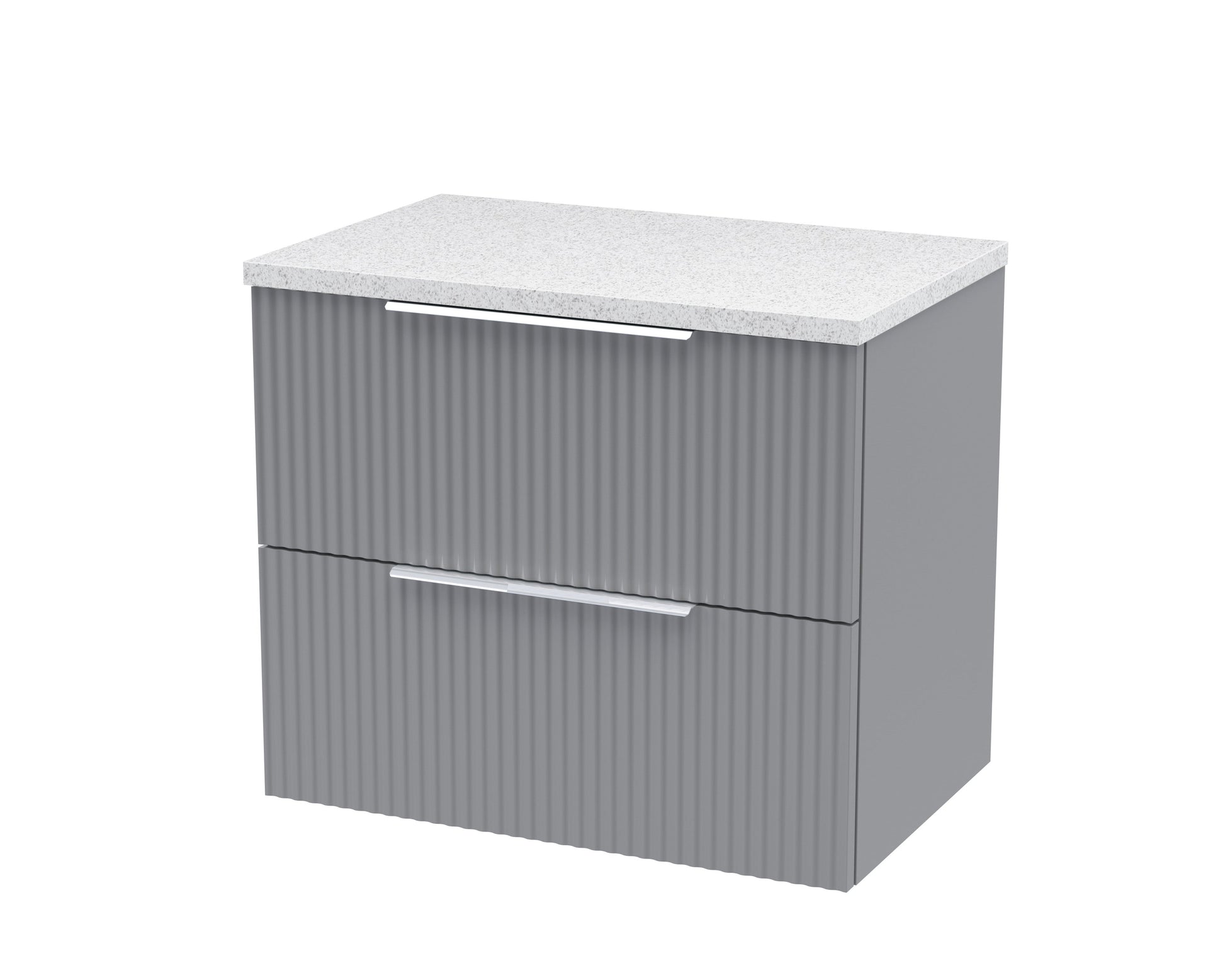 Hudson Reed Fluted 600mm Satin Grey Wall Hung 2-Drawer Vanity Unit with Laminate Top & Finger Pull Handles
