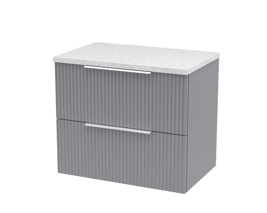 Hudson Reed Fluted 600mm Satin Grey Wall Hung 2-Drawer Vanity Unit with Laminate Top & Finger Pull Handles