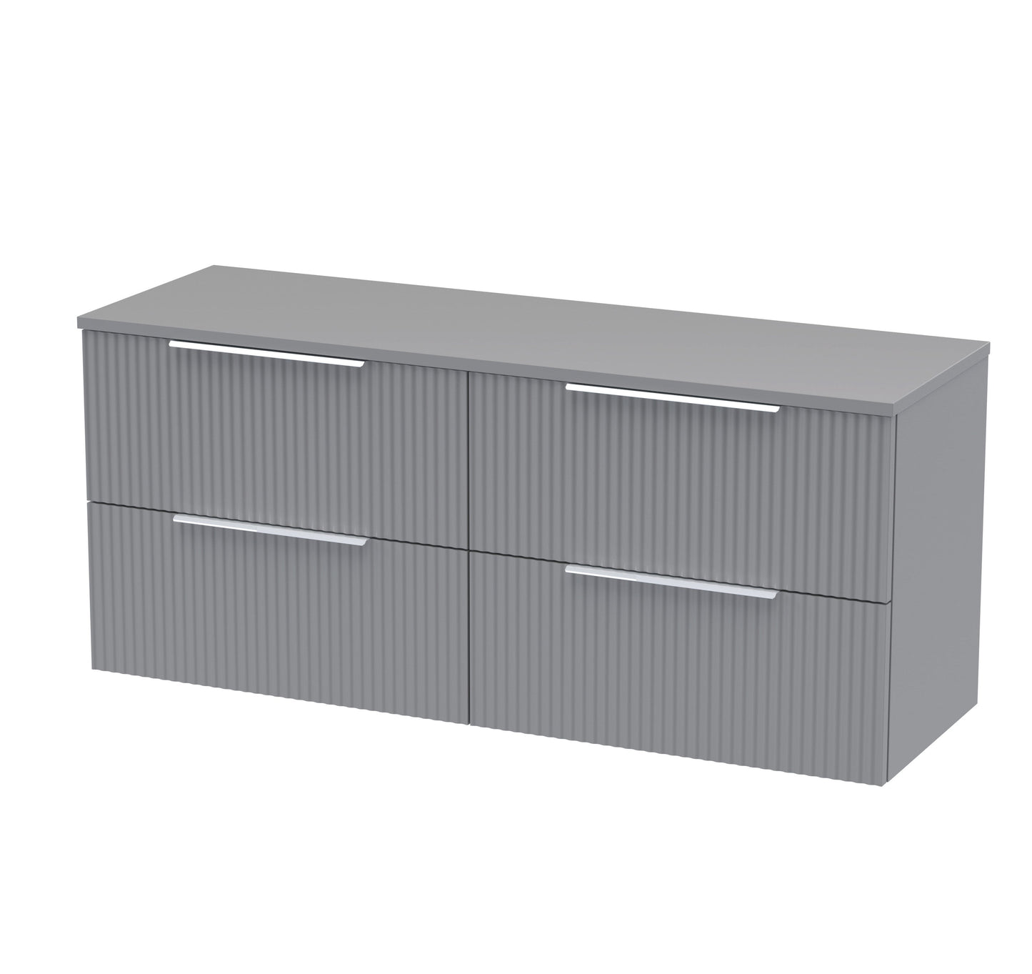 Hudson Reed Fluted 1200mm Satin Grey Wall Hung 4-Drawer Vanity With Worktop