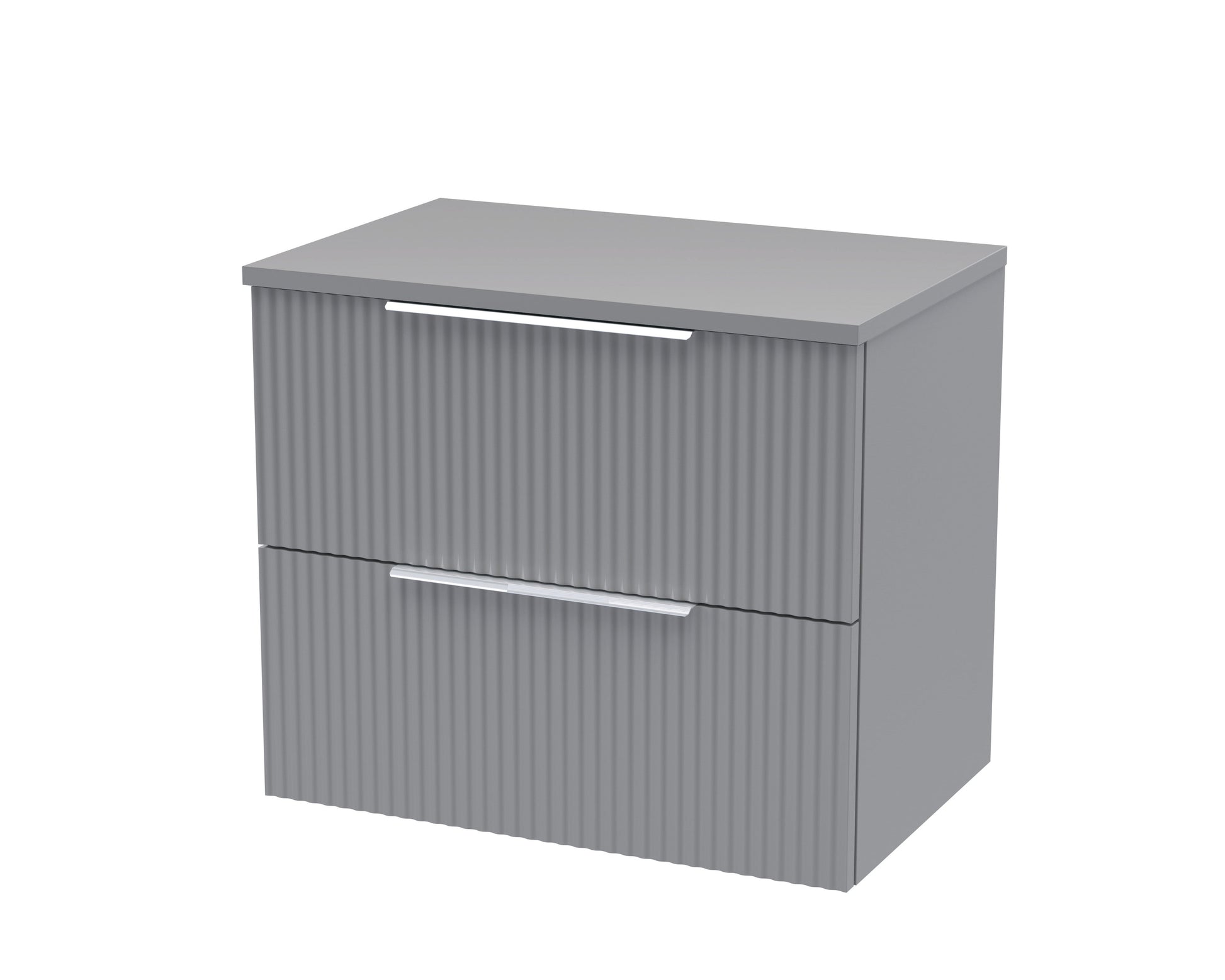 Hudson Reed Fluted 600mm Satin Grey Wall Hung 2-Drawer Vanity and Worktop