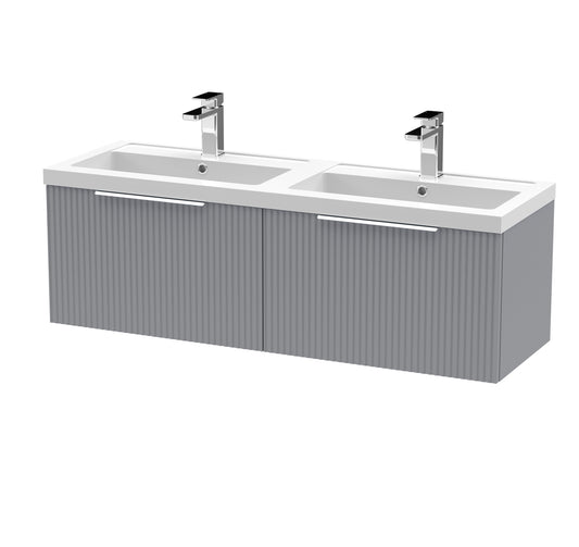Hudson Reed Fluted 1200mm Wall Hung 2-Drawer Vanity Unit with Double Basin