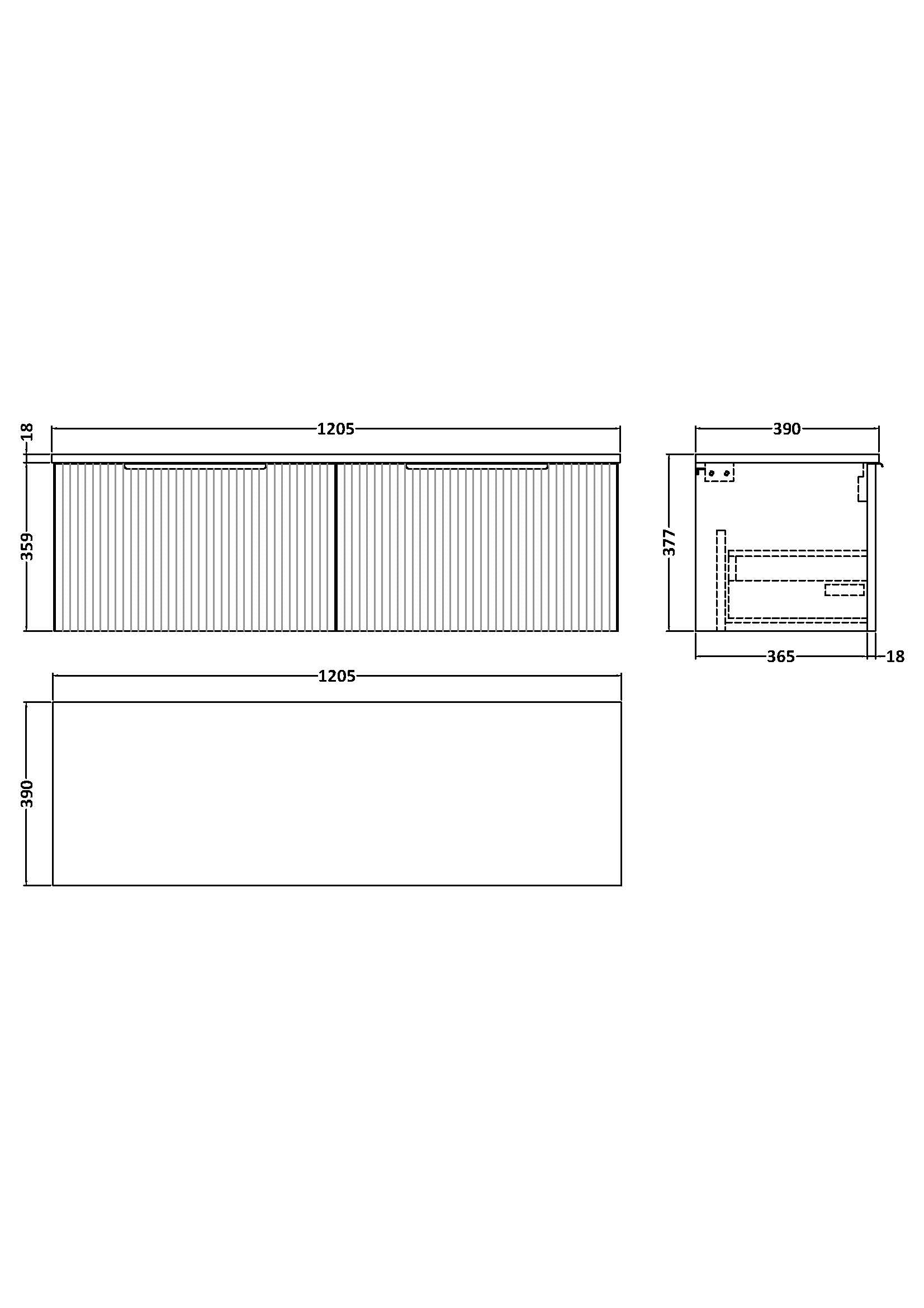 Hudson Reed Fluted 1200mm Wall Hung 2-Drawer Vanity Unit With Worktop