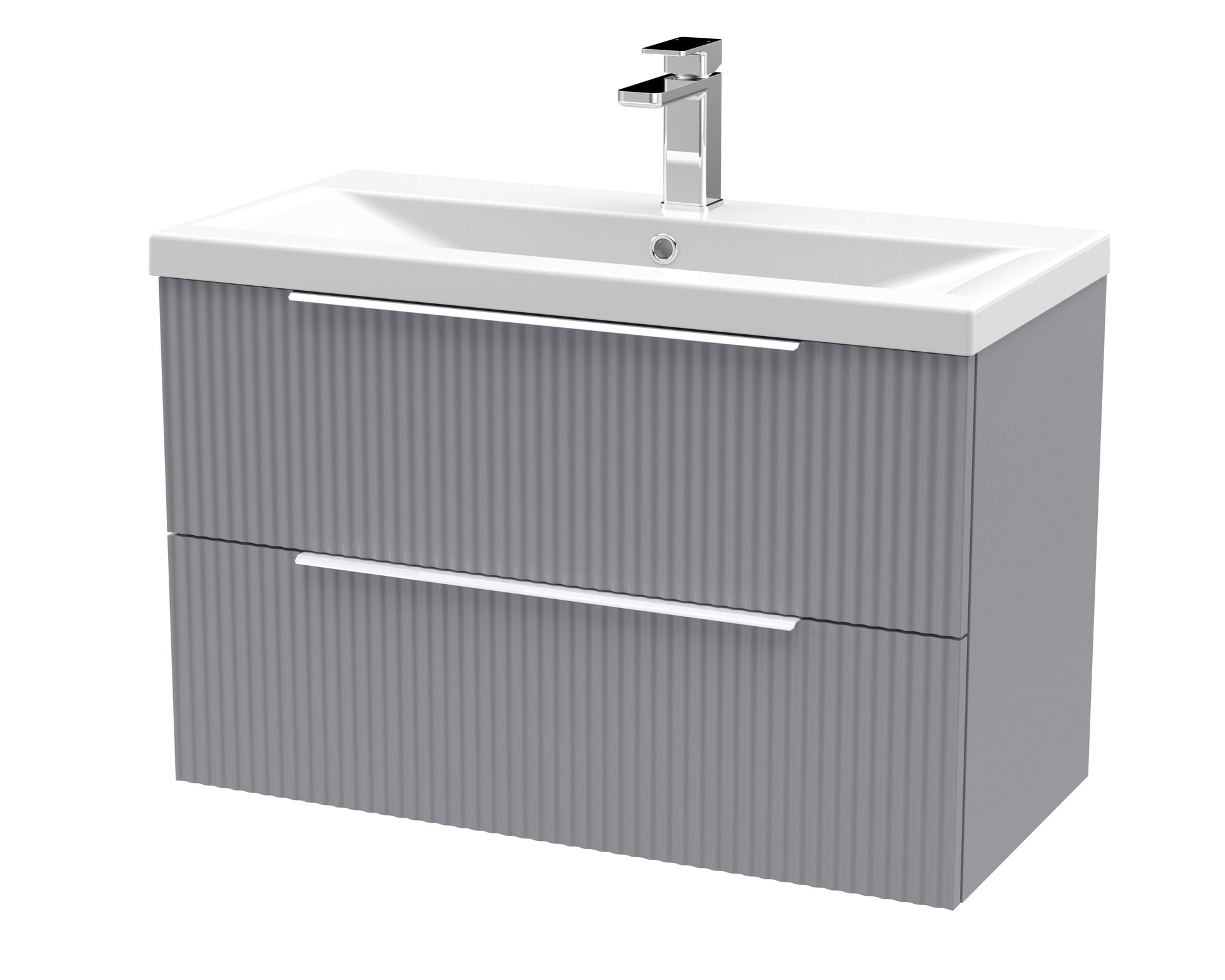 Hudson Reed Fluted 800mm Satin Grey Wall Hung 2-Drawer Vanity Unit Including Basin