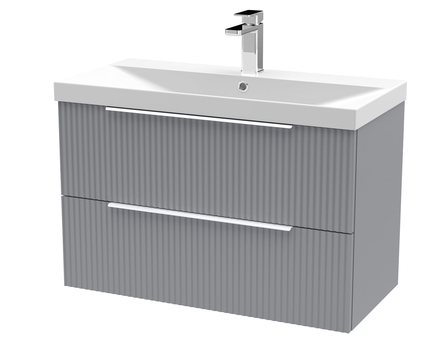 Hudson Reed Fluted 800mm Satin Grey Wall Hung 2-Drawer Vanity Unit With Basin