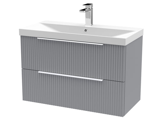 Hudson Reed Fluted 800mm Satin Grey Wall Hung 2-Drawer Vanity Unit With Basin