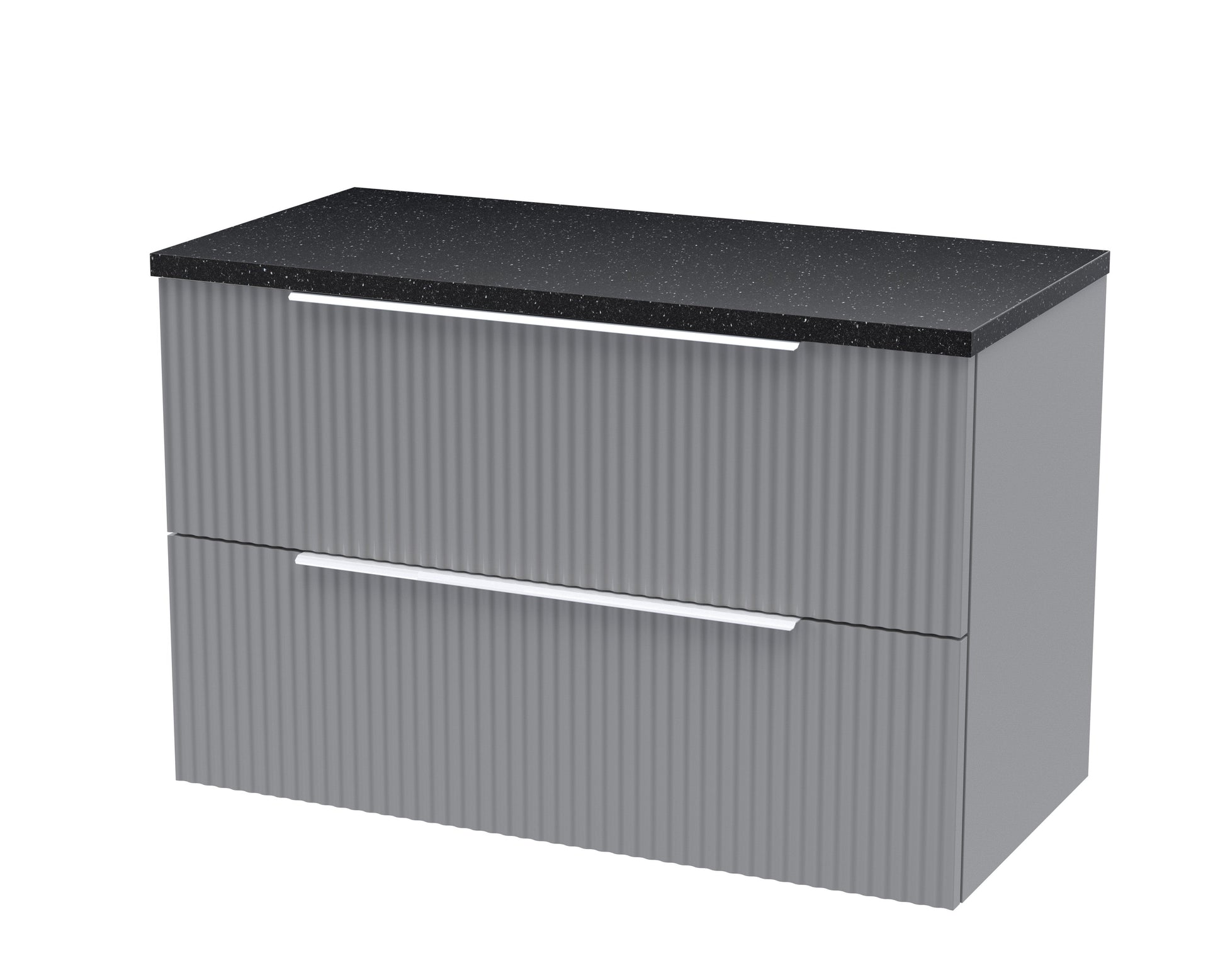 Hudson Reed Fluted 800mm Satin Grey Wall Hung 2-Drawer Vanity Unit With Laminate Top