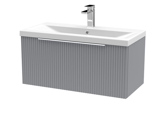 Hudson Reed Fluted 800mm Wall Hung Single Drawer Vanity Unit With Basin