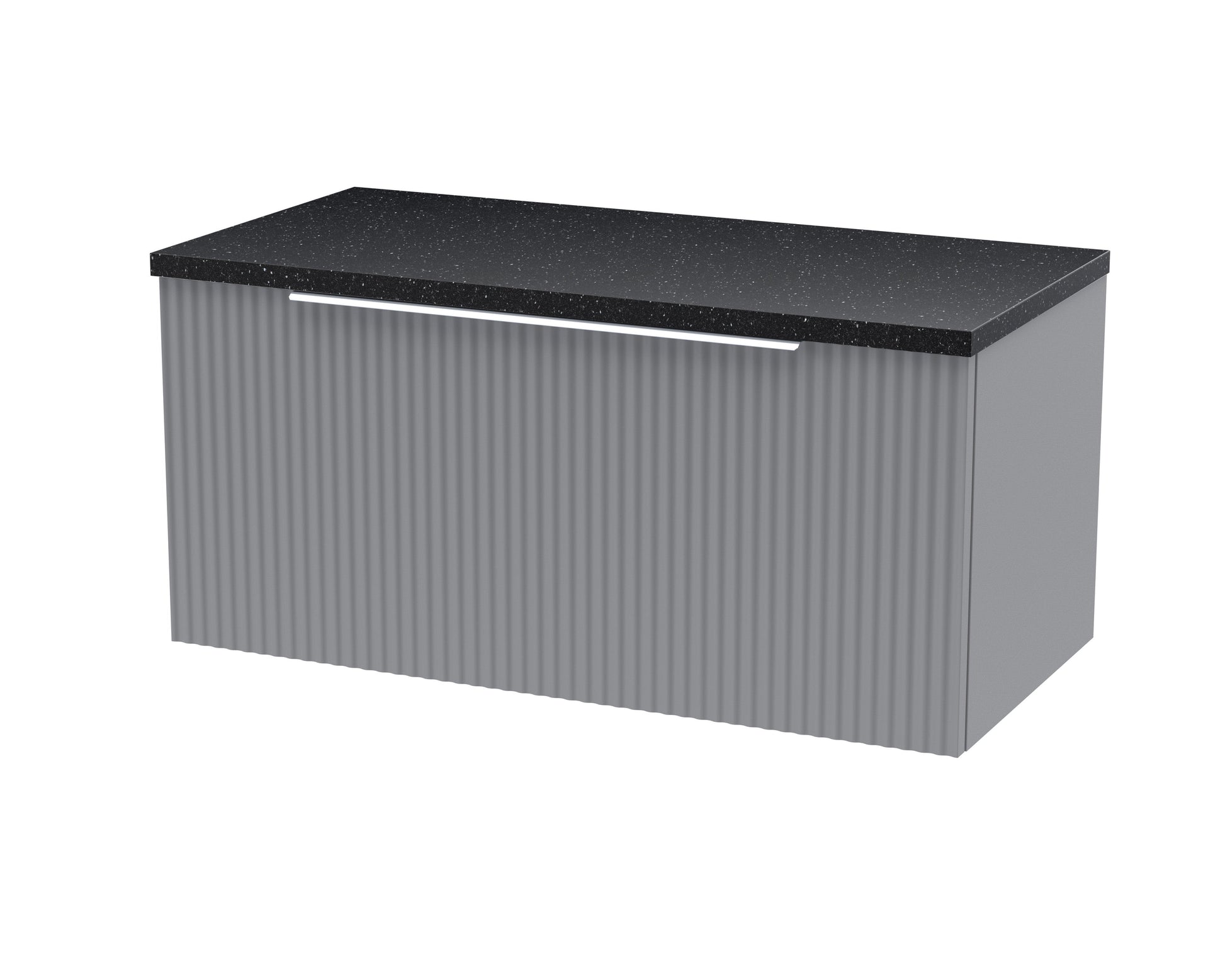 Hudson Reed Fluted 800mm Wall Hung Satin Grey Single Drawer Vanity Unit With Laminate Top