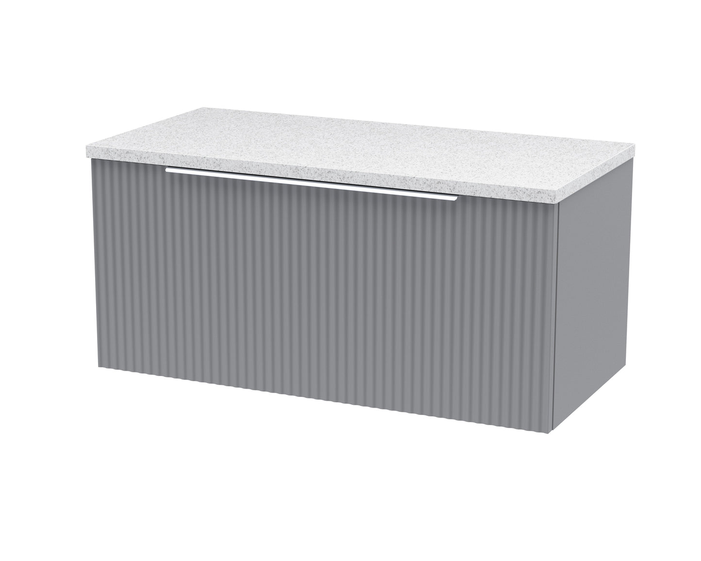 Hudson Reed Fluted 800mm Satin Grey Wall Hung Single Drawer Vanity Unit With Laminate Top