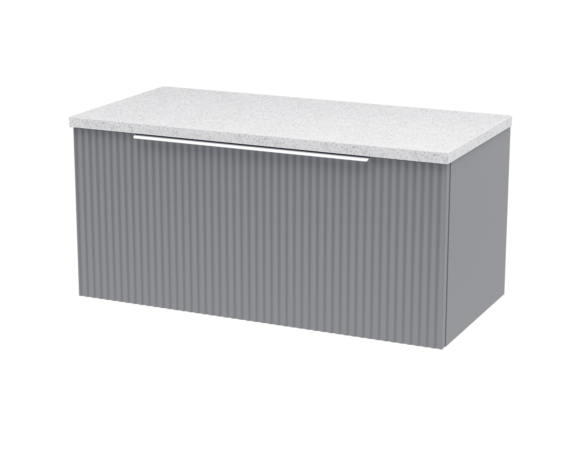 Hudson Reed Fluted 800mm Satin Grey Wall Hung Single Drawer Vanity Unit With Laminate Top