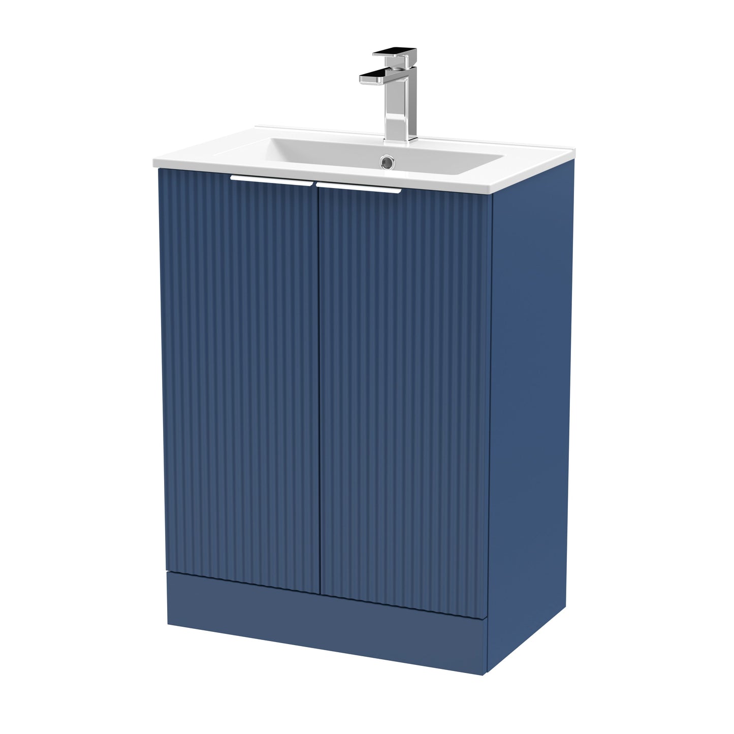 Hudson Reed Fluted 600mm Floor Standing 2-Door Vanity Unit With Basin