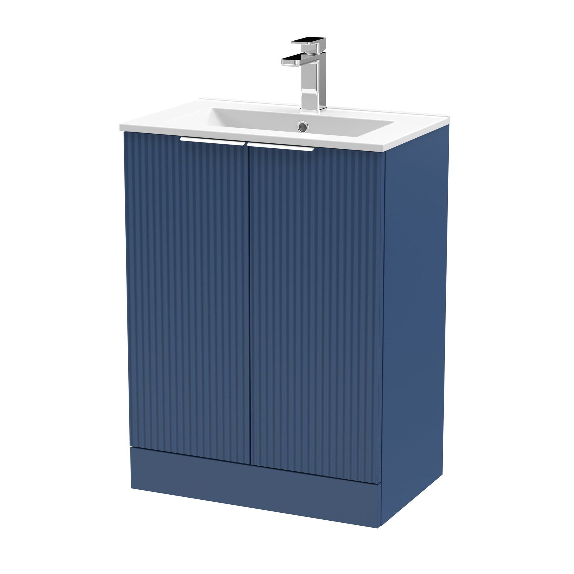 Hudson Reed Fluted 600mm Floor Standing 2-Door Vanity Unit With Basin